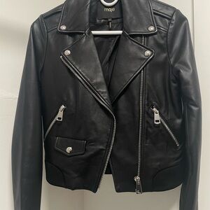 Maje Black Leather Biker Jacket